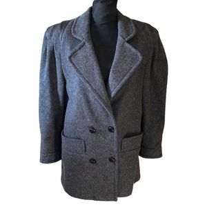 VINTAGE STUDIO C WOOL BLEND LEATHER TRIMMED PEA COAT GRAY BLACK PLUS SIZE 16W